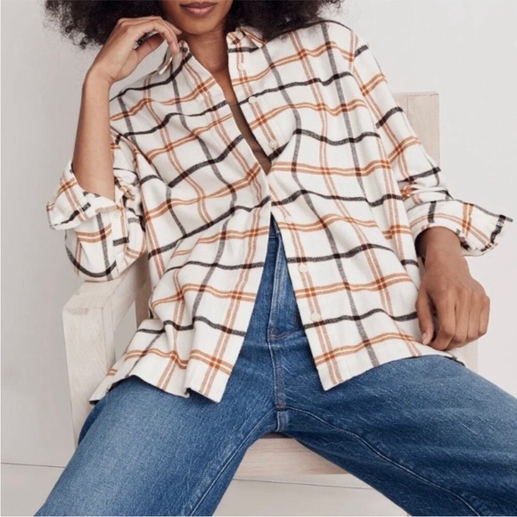 Madewell Oversized Boyfriend Flannel Antique Cream Size XS - Picture 2 of 6